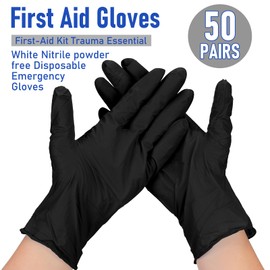 Chicingyou 50 Pairs Disposable Emergency Glove Individually Packaged Travel Gloves Travel Trauma Essential Nitrile Glove (Black)