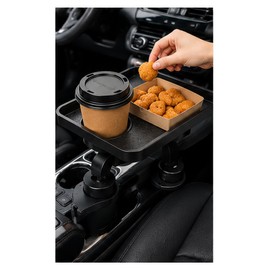 Car Cup Holder Tray for Travel – 360° Rotating Dual Cup Organizer with Adjustable Food & Phone Platform