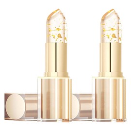 DJMUSTBOOM Transferproof Color Changing Lipstick,Gold Crystal Ph Lipstick Color Changing,Long Lasting Moisturizing Glossy Shine Lip Gloss for Women (2pcs)