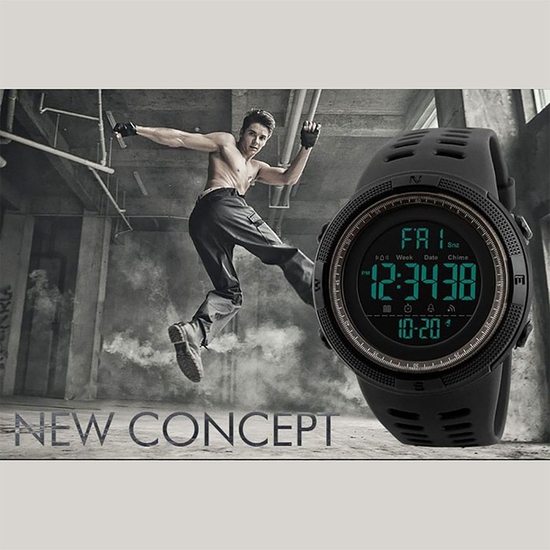SKMEI Mens Large Display Digital Watch Resin Strap Stopwatch Alarm
