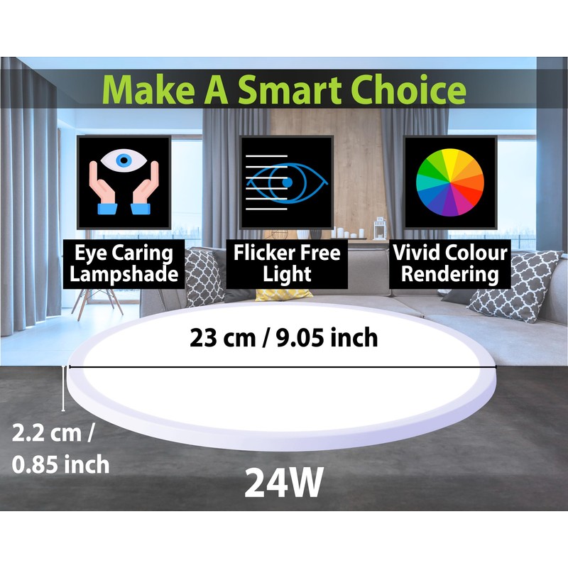 ONEGlobal MASLED 23cm 24W LED Ceiling Light Bathroom | 2160LM,