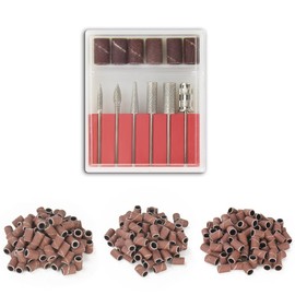 Subay Professional Nail Art Drill Bits Set 6PCS 3/32inch, Sanding Bands 300PCS #80#120#180 for Acrylic, Gel Nails, Dip Powder Nails and Manicure Pedicure