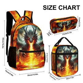 ZCJB-WSRY Cute Dragon School Backpack with Lunch Box & Pencil Case