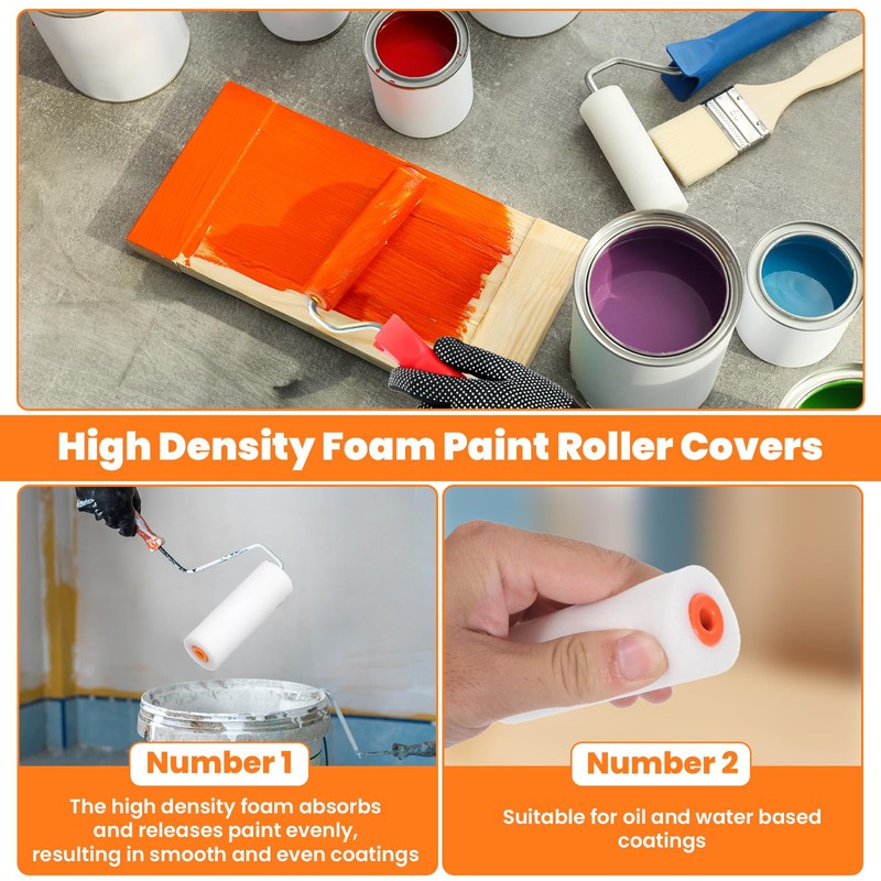 50 Pack 4 Inch Small Foam Paint Rollers, Mini Painting