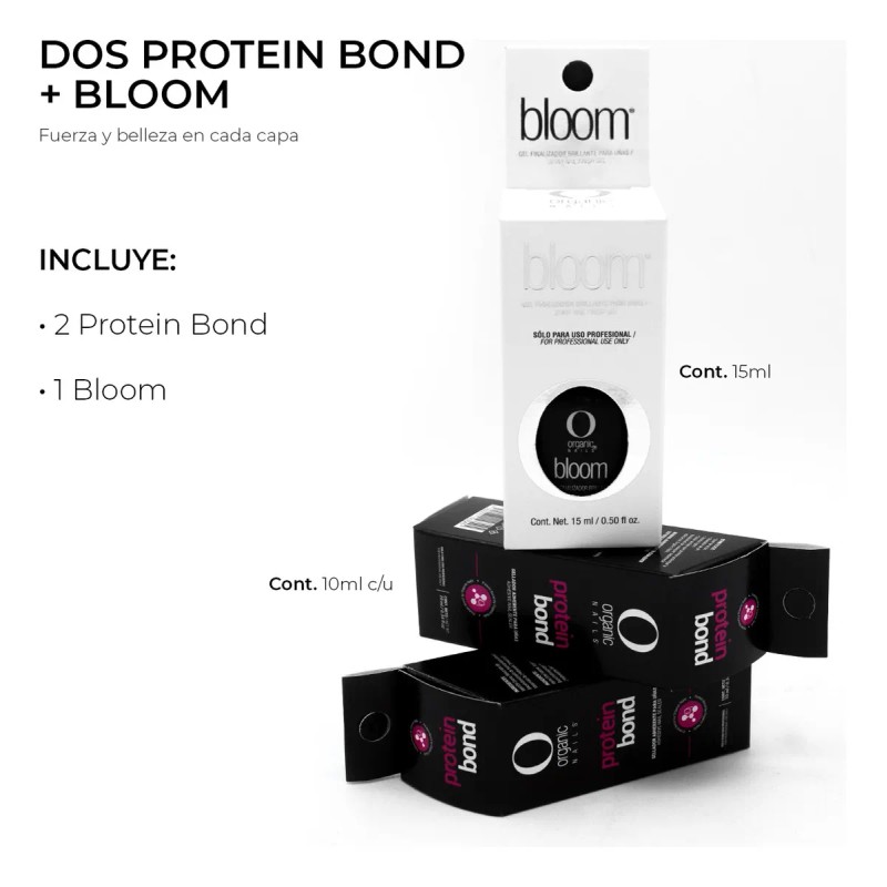 Kit Dos Protein Bond + Bloom Decoracion Uñas Organic Nails