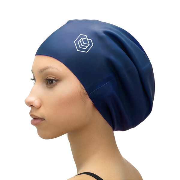 SOUL CAP – Large Swimming Cap for Long Hair - Designed for Long Hair, Dreadlocks, Weaves, Hair Extensions, Braids, Curls & Afros - Women & Men - Silicone (XXL, Navy)