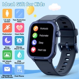 Kids Watches for Girls Boys, Fitness Tracker with Heart Rate, IP68 Waterproof, Step Counter Vibration Alarm Clock, Sleep Monitor, Smart Watch Gift for Girls Boys Teens 6-16