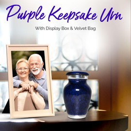 Small Urns for Human Ashes Keepsake - Mini Urn for Ashes for Women - Marble Urns for Men - Honor Your Loved One with Small Cremation Urn - Funeral Urn for Male, Female & Infants (Purple, Small)