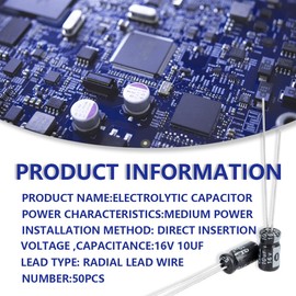 Innfeeltech 50 Pcs Electrolytic Capacitor 10uF 16V Aluminum Radial Electrolytic Capacitors