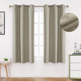 NANWEI Lino Cortinas Blackout con Aislamiento Térmico, 100% Blackout y Ojal Superior Cortina para Recámara y Ventana de Sala, Capa Trasera de Revestimiento Gris, 2 Paneles, 106.6 x 160 cm, Natural
