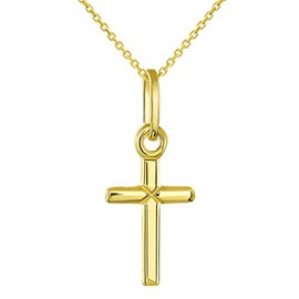 Collar con colgante de cruz pequeña y simple de oro amarillo de 14 quilates, Oro amarillo