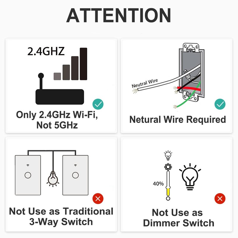 Smartyuns WiFi Smart Light Switch, Tempered Glass Panel Touch Light
