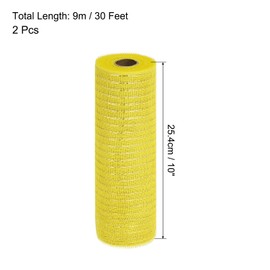 sourcing map 2 Rolls Burlap Mesh 10 Inch x 30 Feet PP Decorative Mesh Ribbon Mesh Wrapping Ribbon for Christmas Wreath Party Decoration DIY Crafts Swags (Yellow with Gold Foil)