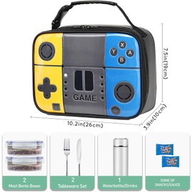 Hocent Kids Lunch Box, Boy Insulated Lunch Bag Game Lunch Box Leather Waterproof Thermal Cooler Bag School Daycare Lunch Boxes for Boys Girls Kids Toddlers Teen
