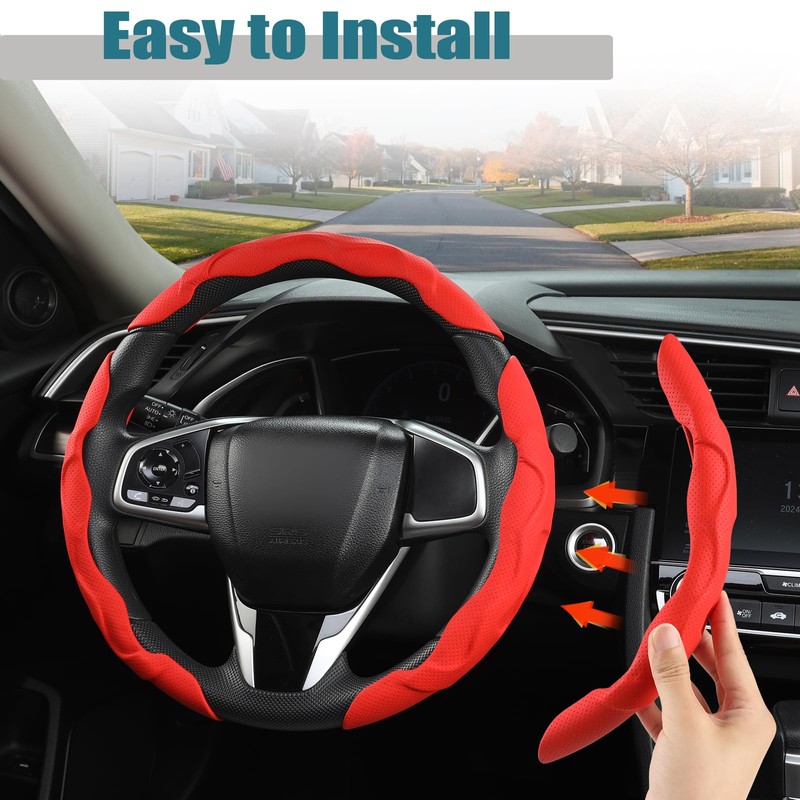 GIANT PANDA Leather Steering Wheel Cover, Car Accessories Interior, 3-Piece