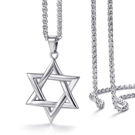 MOO&LEE Men's Stainless Steel Pendant Necklace Jewish Star of David with 24 Inches Link Chain