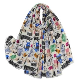 GFM® CATs Print Scarf - Spring Summer - Mother's Day Birthday Christmas - Beige- (CTSCF-B) (PSCF-CT-40-TR)
