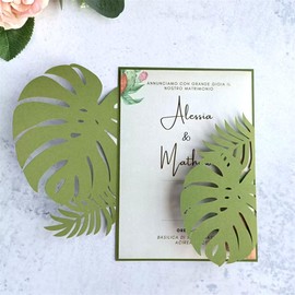 MillaSaw Laser Cut Wedding Engagement Invitations 25 Pack Tropical Wedding Invitations (Olive Green)