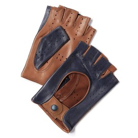 Acaba Bicolore Driving Gloves, Red x Navy, Blue x Camel, HB MITAINE BICOLORE Lamb Leather, Made in Italy, Half Finger, Blue × Camel