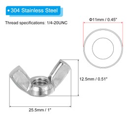 PATIKIL 1/4"-20 Wing Nuts, 15 Pieces 304 Stainless Steel Fasteners Butterfly Nut Smooth Surface for Repair, Installation, Construction, Manufacturing, Assembly, Furniture