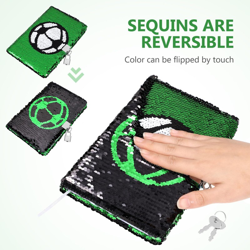 CLISPEED Diary for Boys with Lock and Keys, Football Pattern