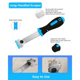 Razor Blade Scraper, Long Handle Scraper Tool with 10 Plastic and 10 Metal Blades - Ideal for Removing Labels, Stickers, Appliance Grease, and More from Windshields, Tint, and Glass (Blue)