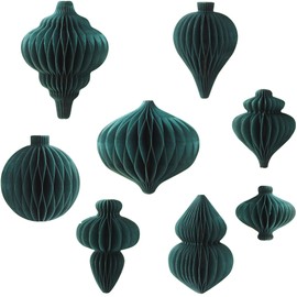 SLEETLY 8pk Paper Ornaments for Christmas Trees, Hanging 3D Honeycomb Xmas Decorations Set, Emerald Green