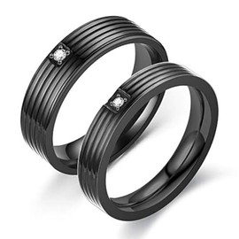 Uloveido Stainless Steel Black Couples Ring Cubic Zirconia Wedding Band Engagement Rings Set for Women and Men Y996 (Men,size 9)