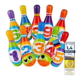 all Kids United® Skittles Game for Children Bowling Set XXL with 10 Soft PU Cones and 2 Balls; Educational Learning Toy for Indoor and Outdoor Foam (Set of 10)