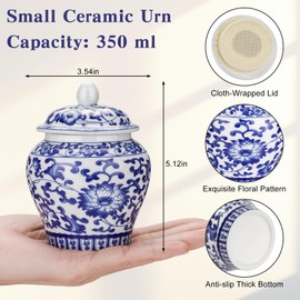 SOITIS Small Urns for Human Ashes, 5.12 Inches Qinghua Porcelain Mini Urns for Ashes Ceramic Keepsake Urn Memorial Funeral Keepsake