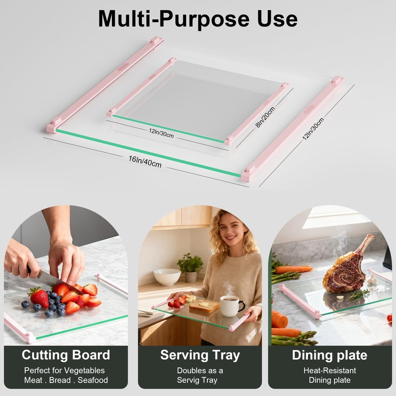 2PCS Glass Cutting Board with Silicone Grip, 80% Stronger Shatter