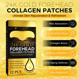 24K Gold Forehead Wrinkle Patches, with Aloe, Collagen, Vitamin E (12 Pcs)
