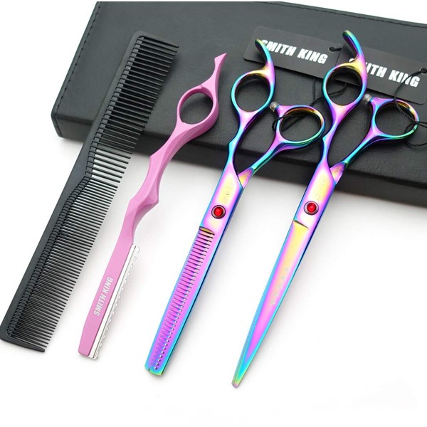7.0 inch hair scissors set, hair cutting scissors and thinning scissors with razor clips in 1 set