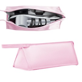 BangBoom PU Hair Dryer Travel Case, Waterproof Leather Blow Dryer Bag with Compartment & Loop, Portable Hair Tool Pouch for Storage Flex Curling Flat Iron Straightener (Pink)