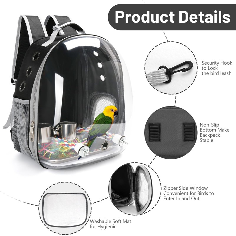 Bird Backpack Carrier, Travel Bird Cage for Small Medium Size