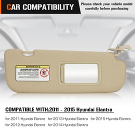 Sun Visor for 2011-2015 Hyundai Elantra (NOT fit GT Model), Right Passenger Side Beige Sunvisor Replacement 852203X000TX