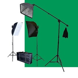 ePhoto 10 x 20ft Chromakey Green Screen Photography Video lighting Kit with 2275 Watt Photo Studio Portrait light setup Including 2 main light and 1 hair light with boom stand Kit Case VL9026SB+10x20G