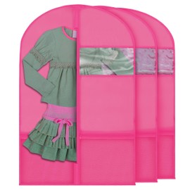 Plixio - Bolsas de ropa para niÒos con ventana transparente y bolsillos de malla con cierre para zapatos y accesorios (3 unidades), color rosa