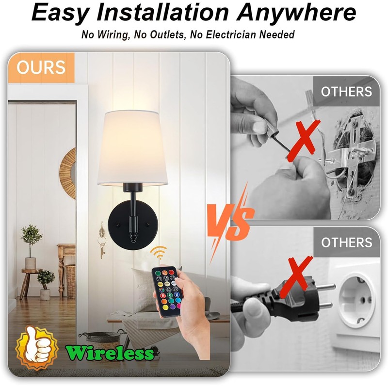 A1A9 Rechargeable Wall Sconces Set of 2, Black Cordless Battery
