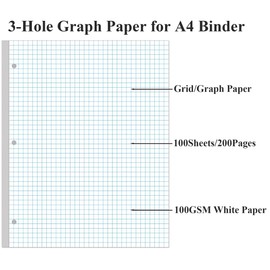 A4 Grid Filler Paper - 3 Hole Graph Paper, Letter Size 100Sheets / 200Pages Loose-Leaf Paper, 100gsm White Paper, 8.5'' x 11''