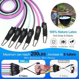 Peacafulife 200 Lbs Resistance Bands Set, Exercise Bands with Door Anchor, Handles, Carry Bag, Legs Ankle Straps for Resistance Training, Physical Therapy, Home Workouts for Men and Women