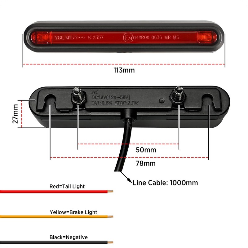 evermotor 6-58 V Brake Light Bicycle Rear Light, StVZO Approved