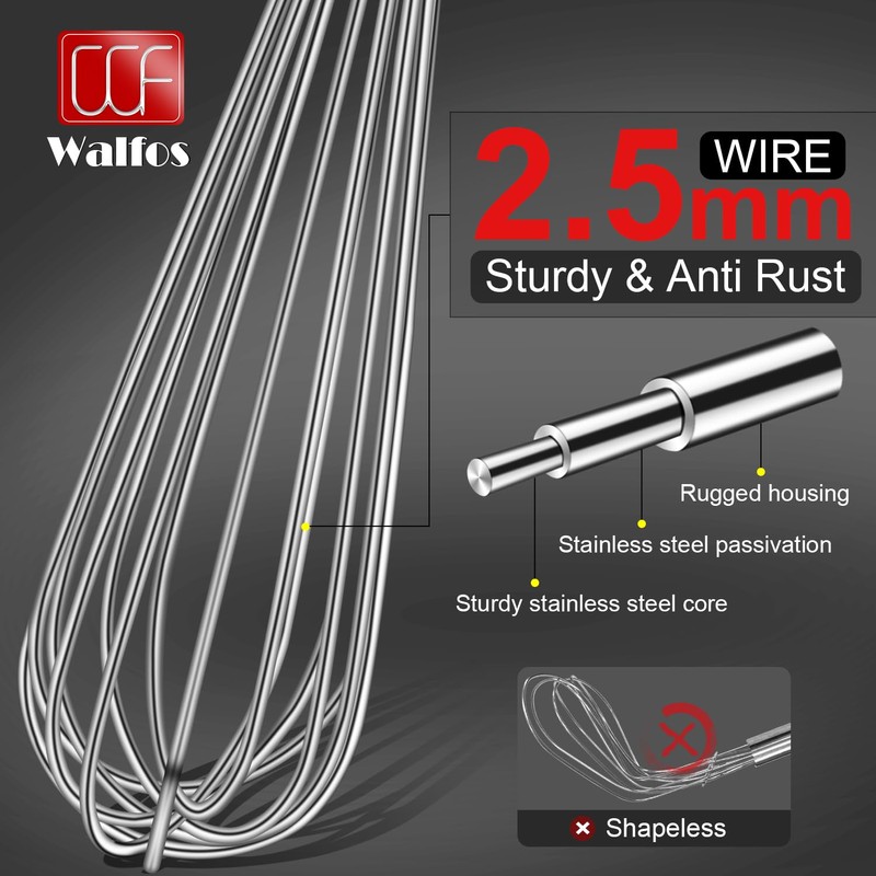 Walfos Whisk,17in Large Whisks, Heavy Duty Stainless Steel Wire Whisk