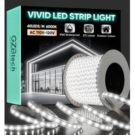 GZBtech AC 110-120V LED Strip Lighting 132FT/40M, 6000K Cold White IP65 Waterproof Outdoor Strip Lights, 60LEDs/M SMD2835 Cuttable & Connectable LED Rope Light for Indoor Bedroom Outside Exterior
