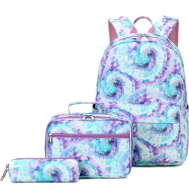 Joyfulife Girls Backpacks, Tie Dye Backpack for Girls Kids Bookbags School Backpack with Lunch Box (Tie Dye Purple)