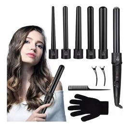Rizador de Cabello, 5 en 1 Ferro para el Cabello con Temperatura Ajustable, Rizador de Pelo Cerámica con Guantes, Pinzas Rizadoras para Cabello para Cabello Largo o Corto Herramientas de Peinado