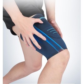 Compression Recovery Sleeve - Recover from Sore Pulled Hamstring and Groin Strain Pain Sprains Tendonitis Injury Quadriceps Muscle Tear Quad Support Sports Workout Soccer (Dark Blue, L)