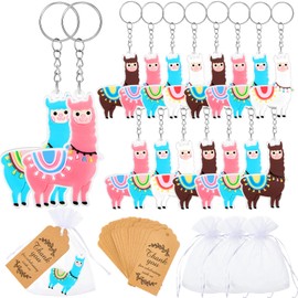 Herdear 90 Pieces Llama Party Favors 30 Sets Llama Birthday Party Favors, Including 30 Keychains Kids Cute Key Chains 30 Thank You Kraft Tags 30 White Organza Bags for Birthday Baby Shower