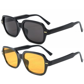 OSAGAMA Vintage Retro Sunglasses for Women Men Fashion Square Large Sunglasses Fashion, Black and yellow tinted