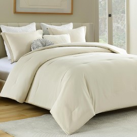 SahSahCasa King Comforter Set, Fluffy Comforter Bedding Set, 100% Cotton Comforter, Classic Solid Color Comforter, Lightweight Quilted Comforter for King Size Bed, 104" × 90", 3pcs, Champagne Beige